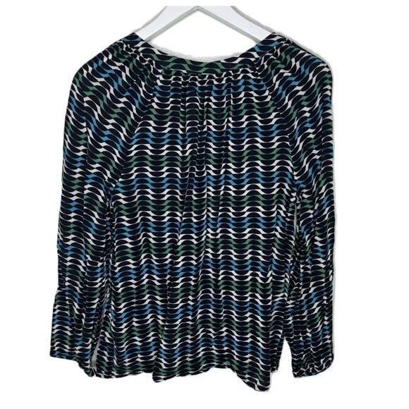 Boden Black & Blue Patterned Long Sleeve Popover Blouse, Size 4 - Picture 2 of 6